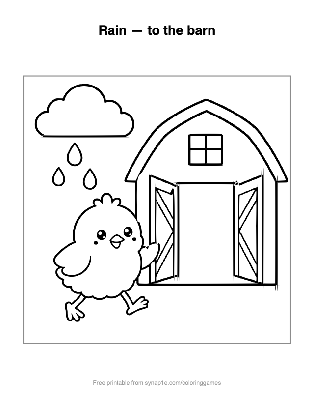 Rain — to the barn — free printable farm coloring page