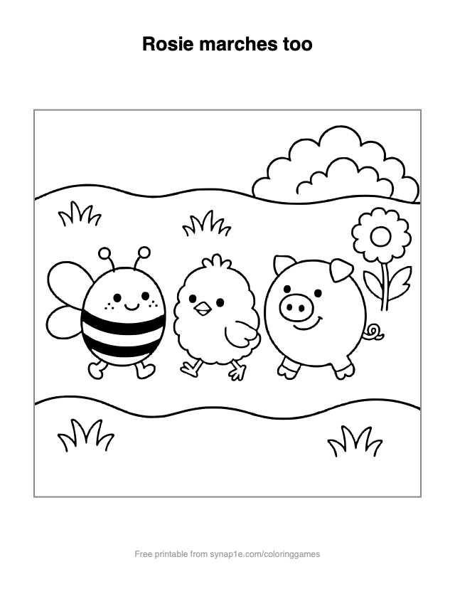 Rosie marches too — free printable farm coloring page