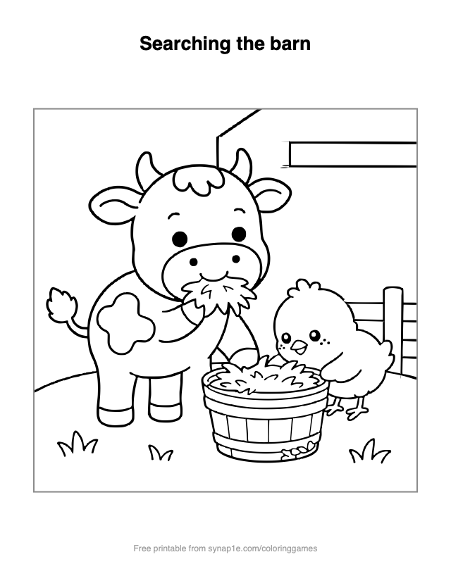 Searching the barn — free printable farm coloring page