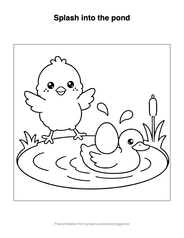 Splash into the pond — free printable farm coloring page