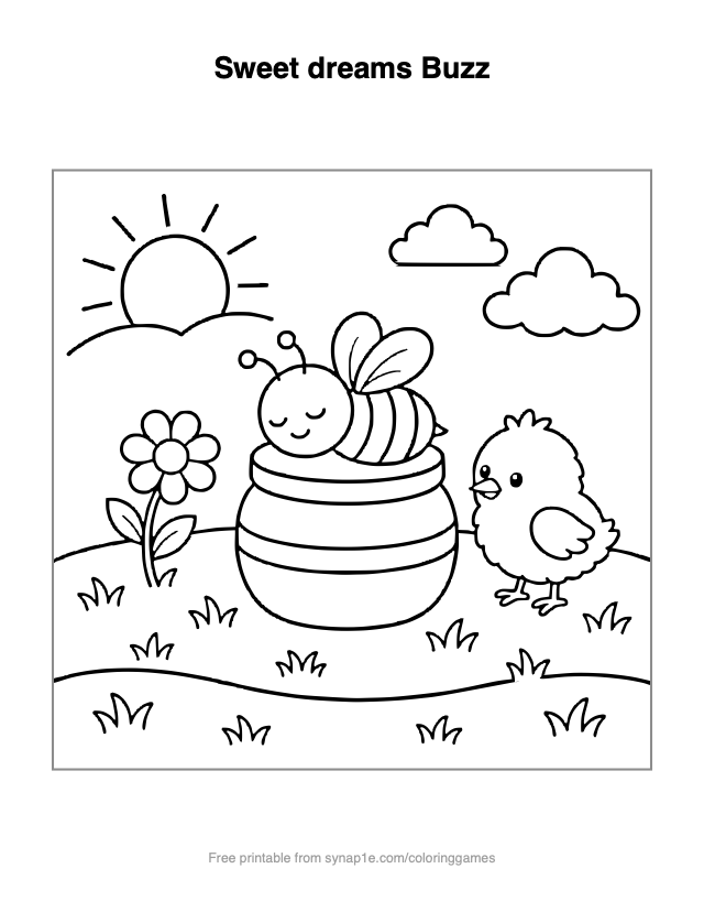 Sweet dreams Buzz — free printable farm coloring page