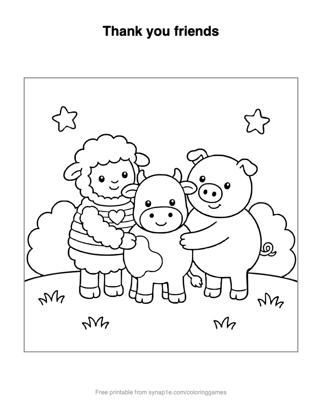 Thank you friends — free printable farm coloring page