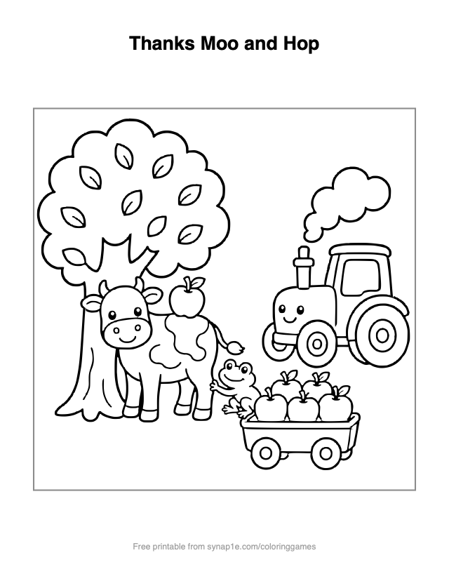 Thanks Moo and Hop — free printable farm coloring page