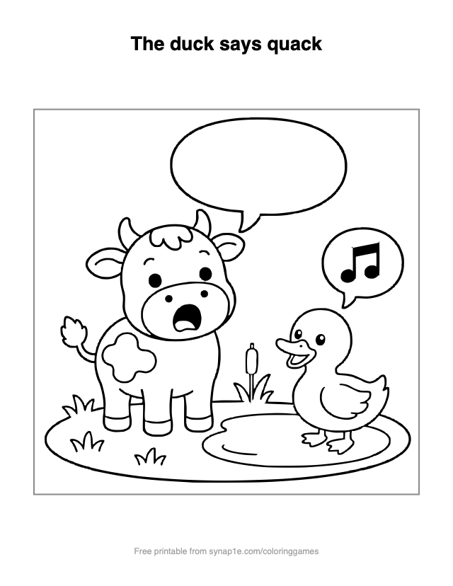 The duck says quack — free printable farm coloring page