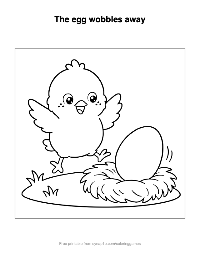 The egg wobbles away — free printable farm coloring page