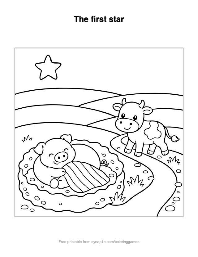 The first star — free printable farm coloring page