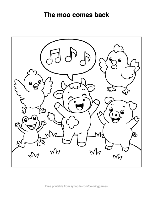 The moo comes back — free printable farm coloring page