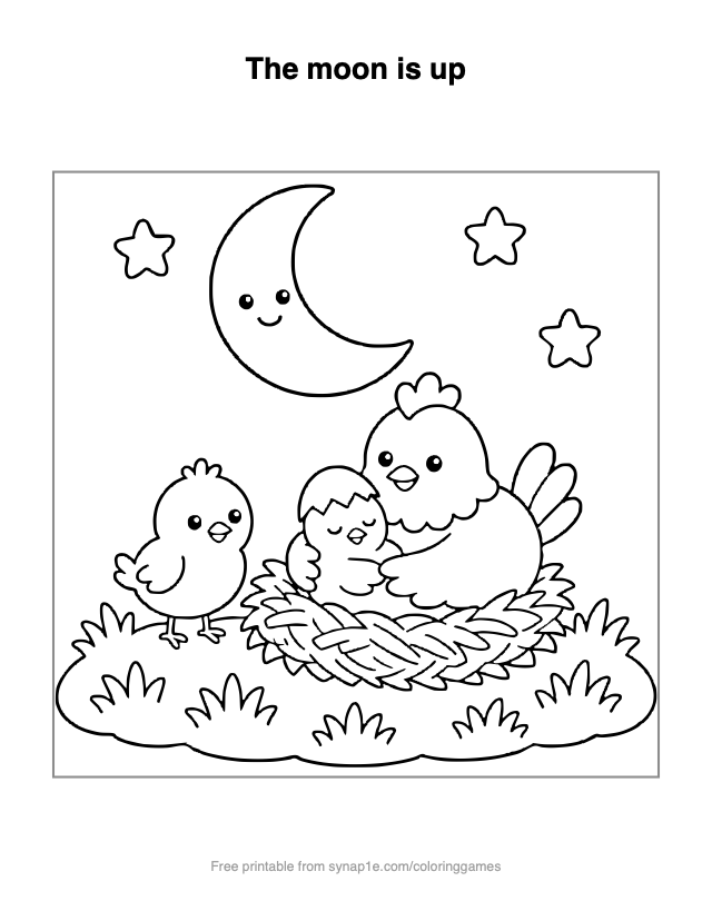 The moon is up — free printable farm coloring page