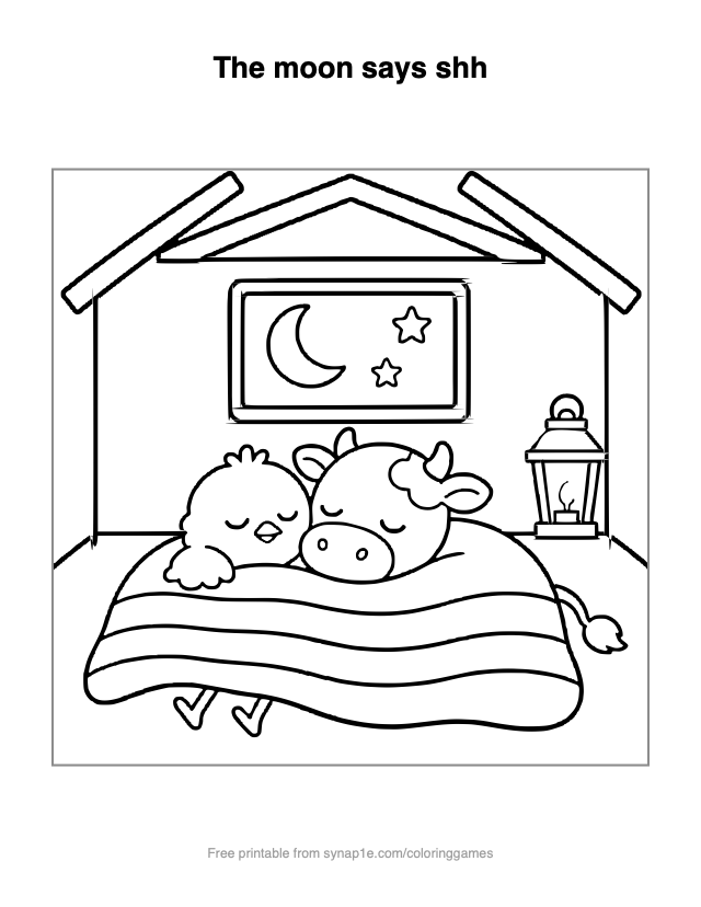 The moon says shh — free printable farm coloring page