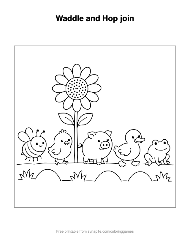 Waddle and Hop join — free printable farm coloring page