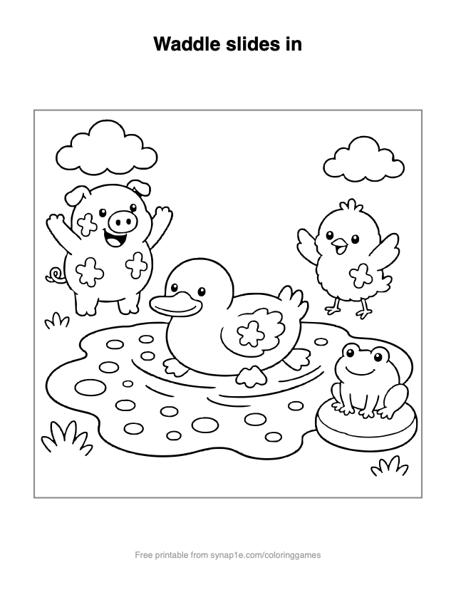 Waddle slides in — free printable farm coloring page