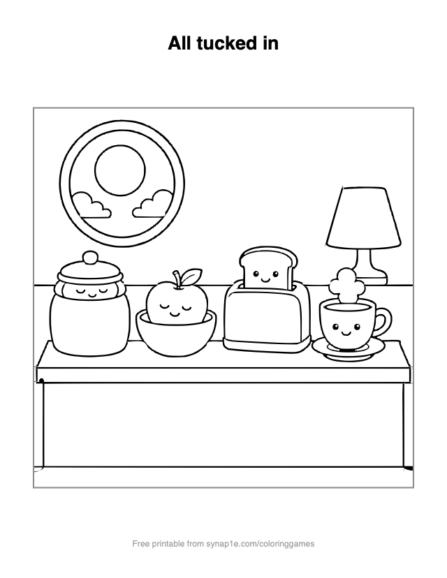 All tucked in — free printable food coloring page