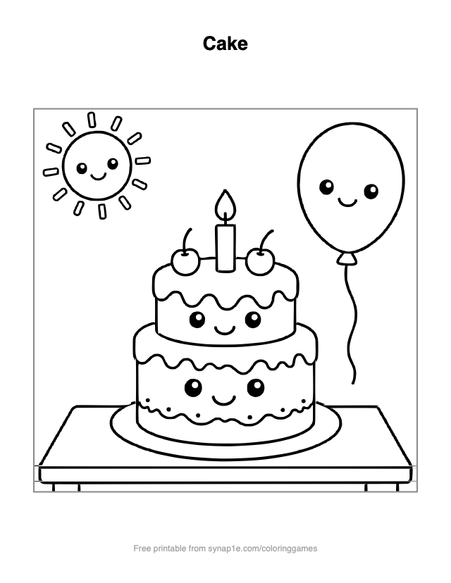 Cake — free printable food coloring page