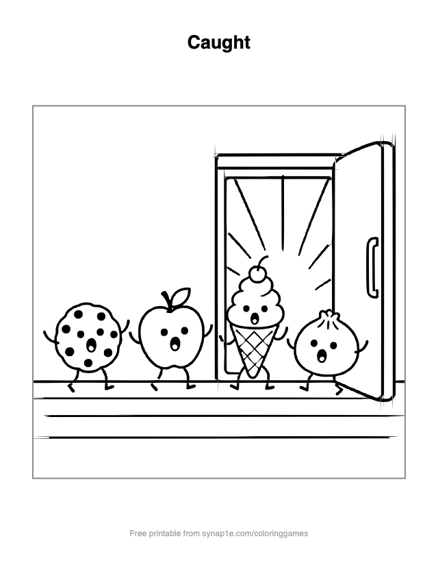 Caught — free printable food coloring page