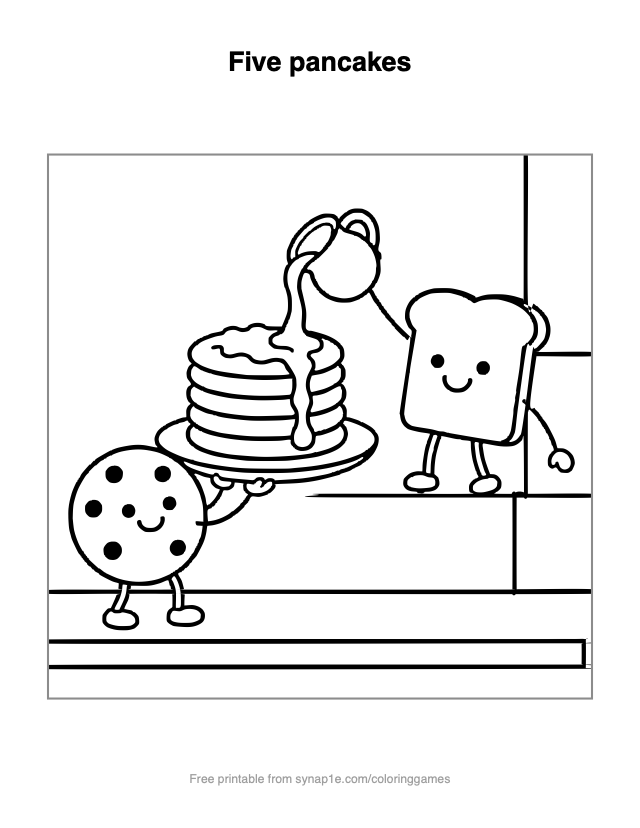 Five pancakes — free printable food coloring page