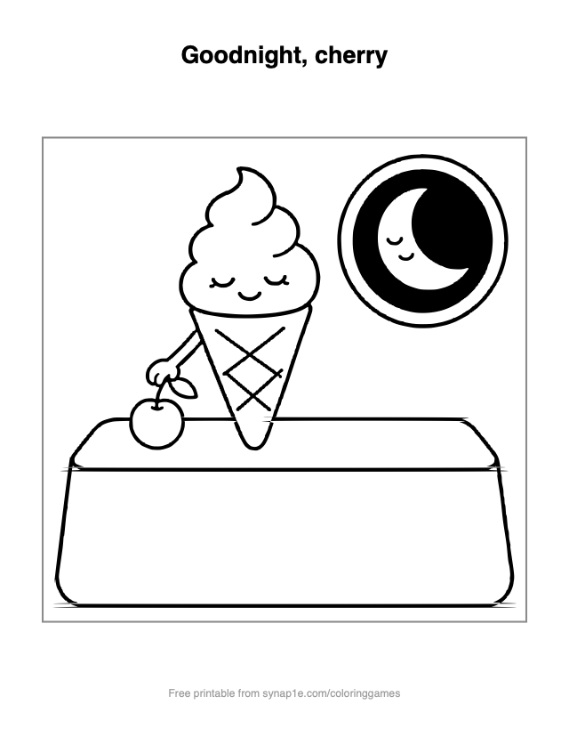 Goodnight, cherry — free printable food coloring page