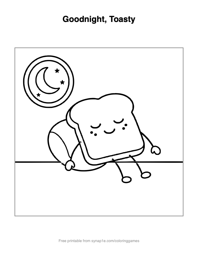 Goodnight, Toasty — free printable food coloring page