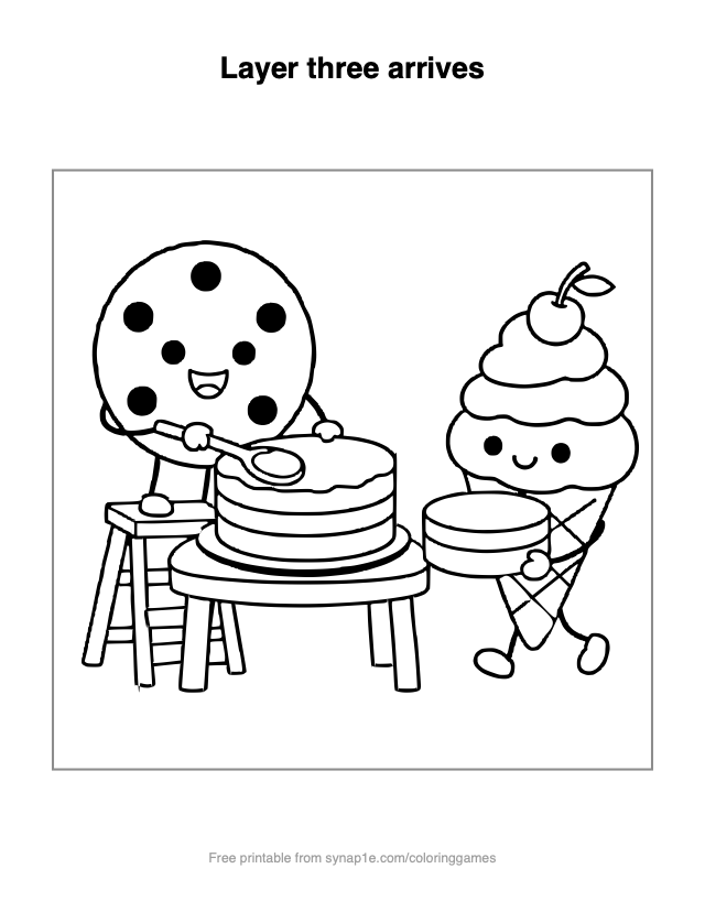 Layer three arrives — free printable food coloring page