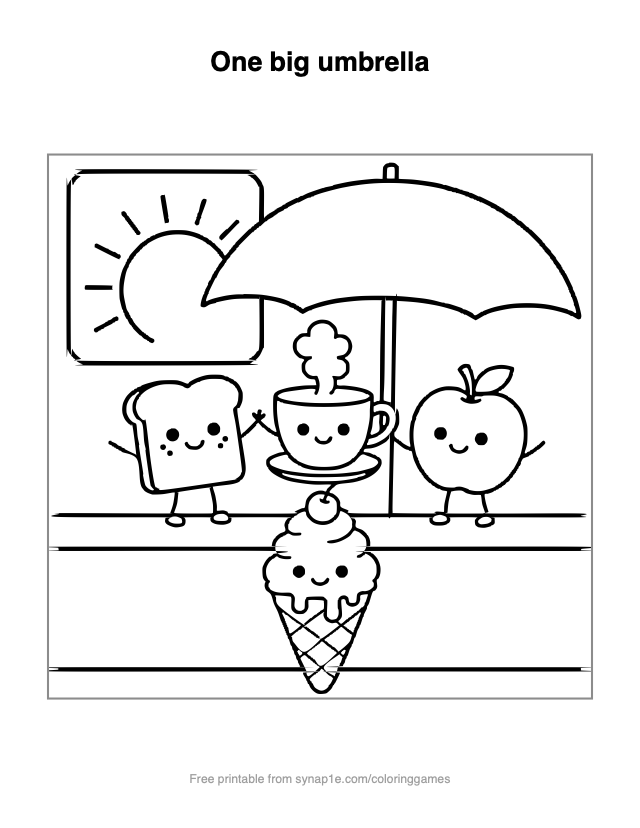 One big umbrella — free printable food coloring page