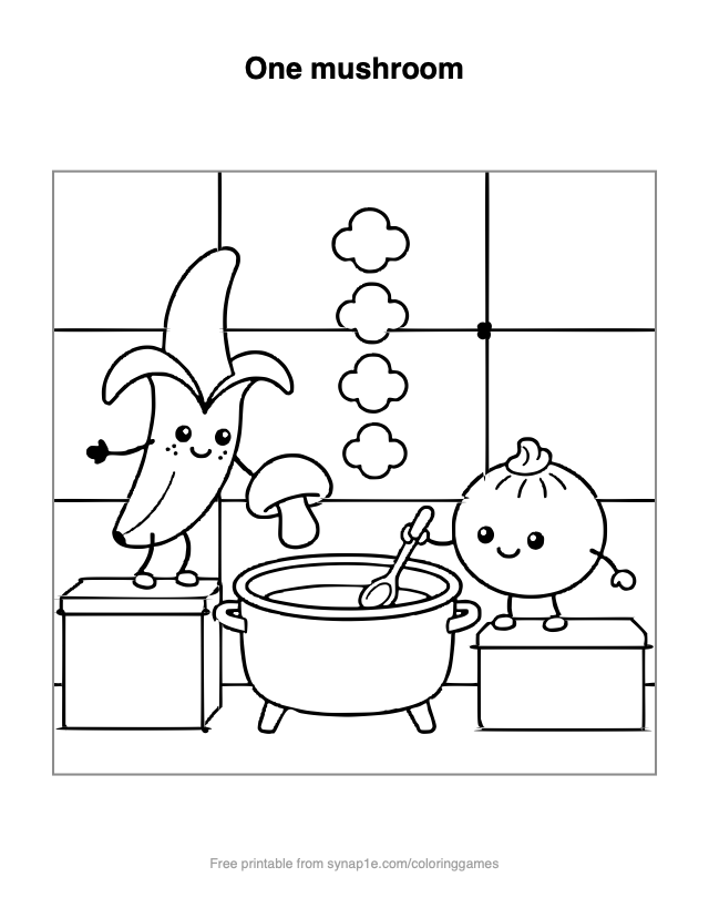 One mushroom — free printable food coloring page