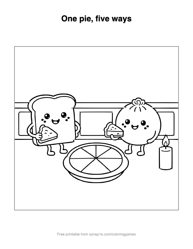 One pie, five ways — free printable food coloring page