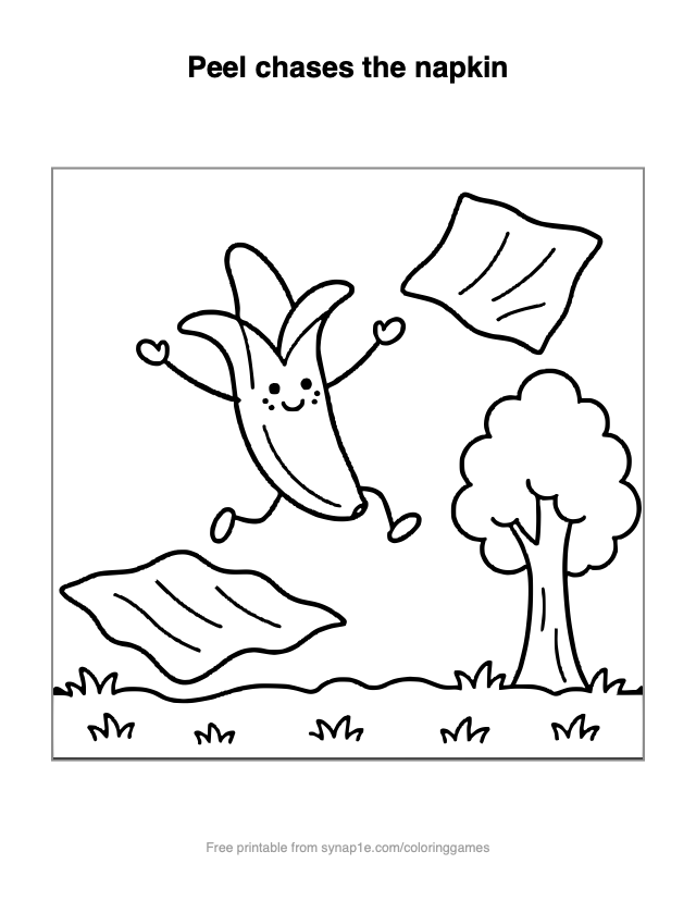 Peel chases the napkin — free printable food coloring page