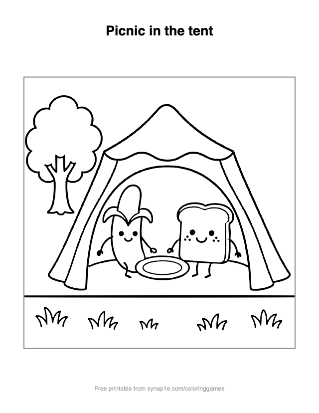 Picnic in the tent — free printable food coloring page