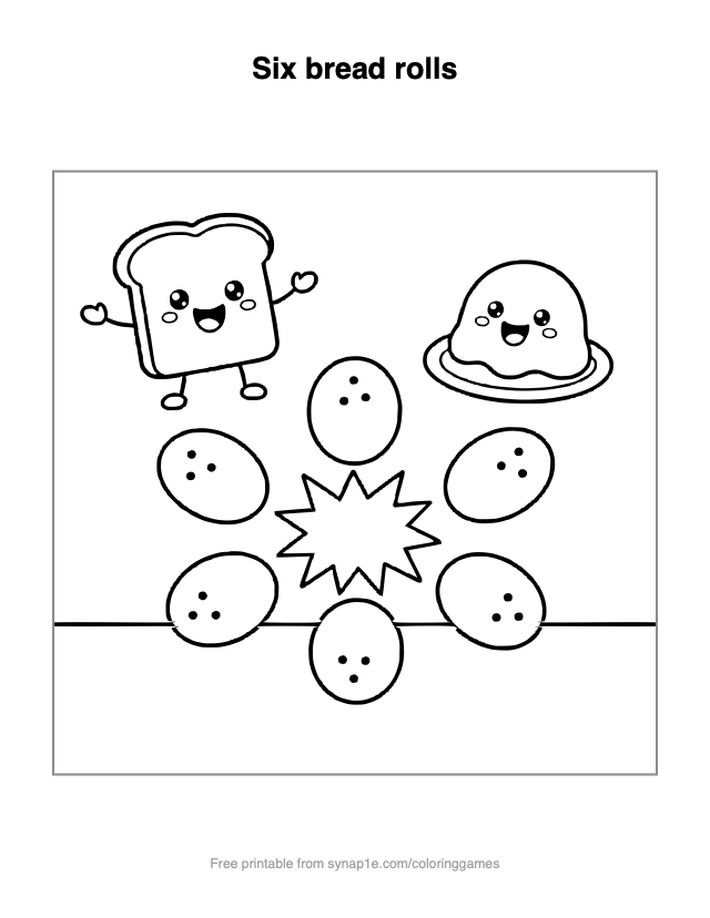 Six bread rolls — free printable food coloring page