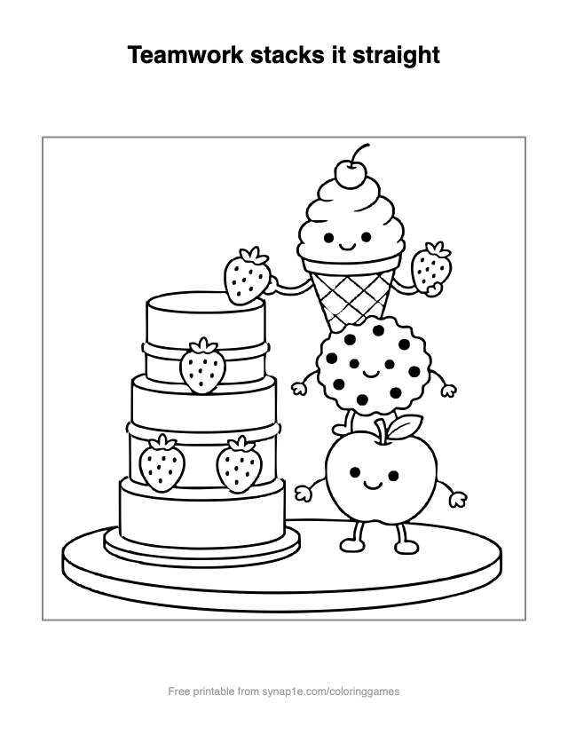 Teamwork stacks it straight — free printable food coloring page