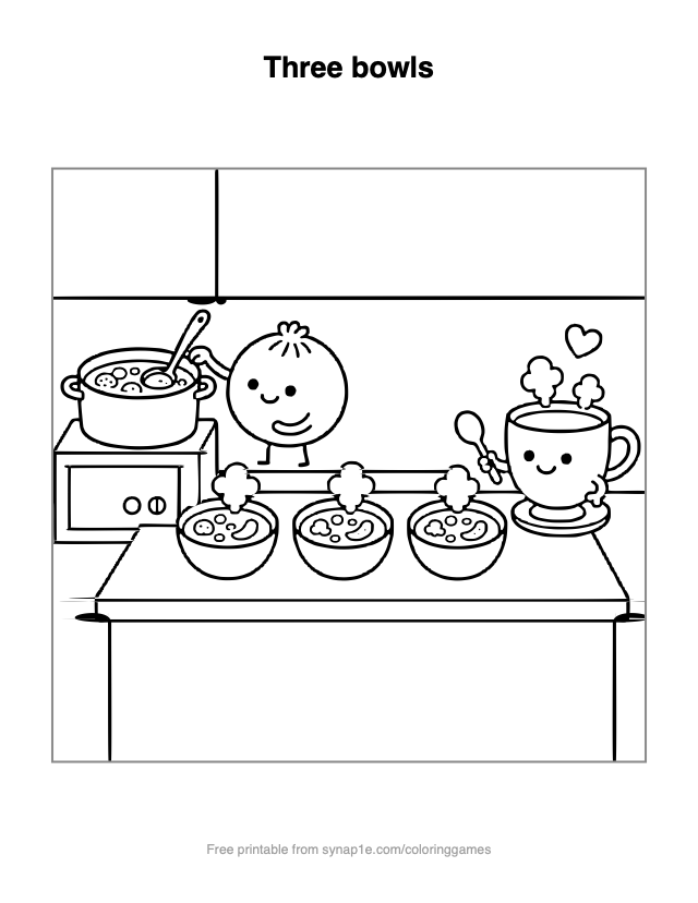 Three bowls — free printable food coloring page