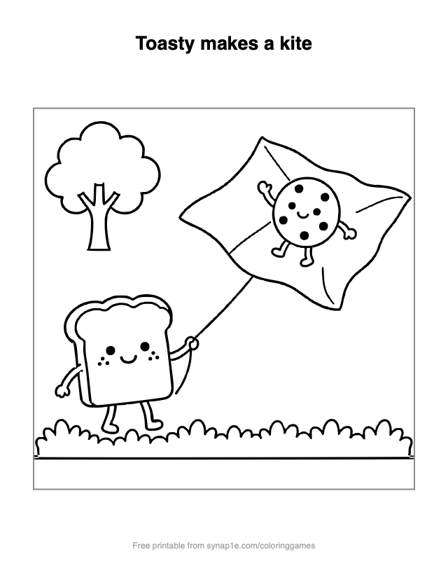 Toasty makes a kite — free printable food coloring page