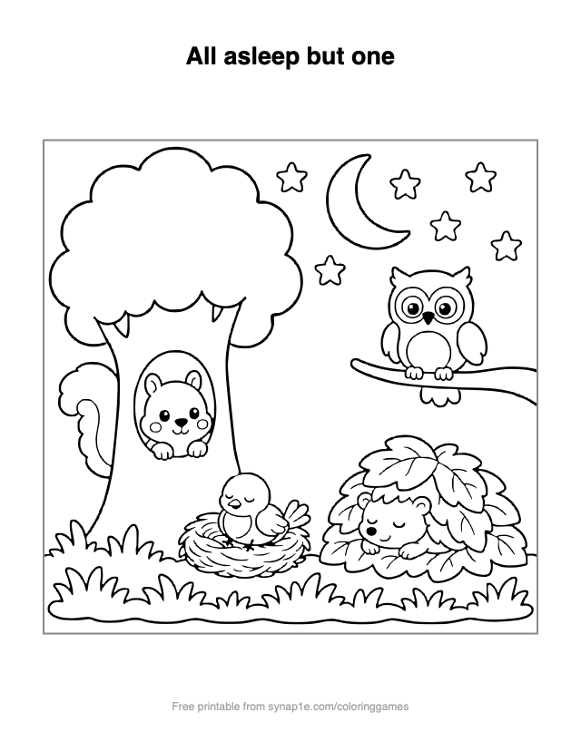 All asleep but one — free printable numbers coloring page