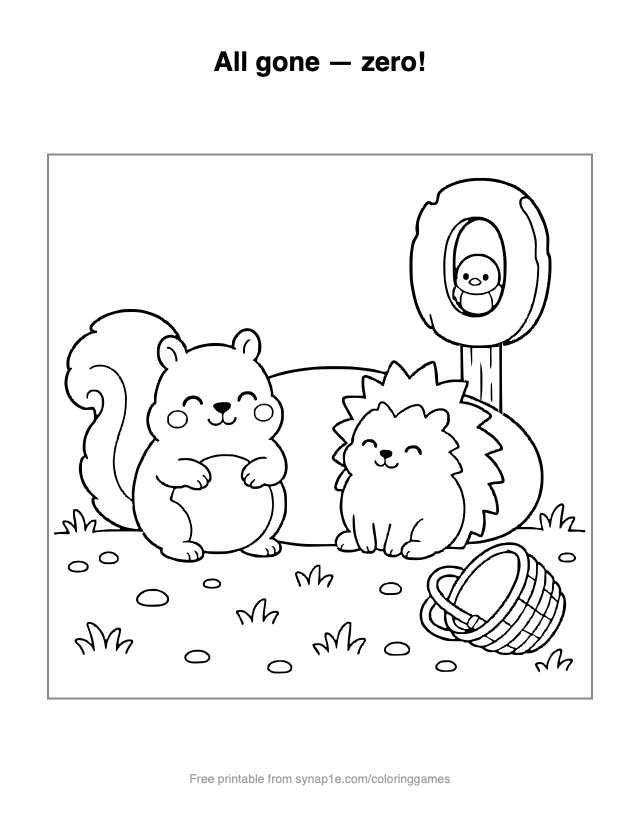All gone — zero! — free printable numbers coloring page
