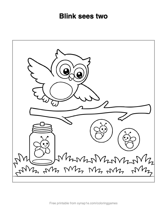 Blink sees two — free printable numbers coloring page