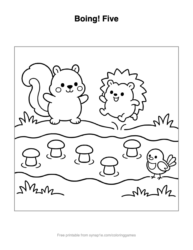 Boing! Five — free printable numbers coloring page