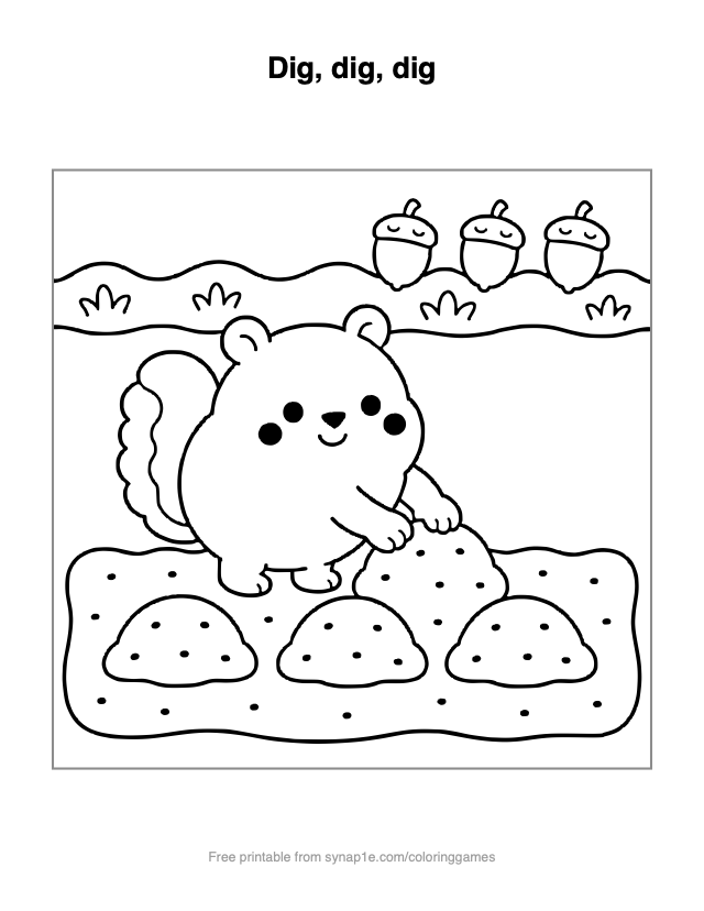 Dig, dig, dig — free printable numbers coloring page