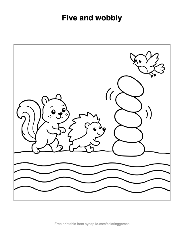 Five and wobbly — free printable numbers coloring page