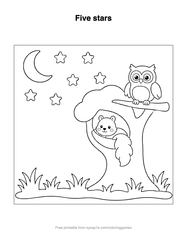 Five stars — free printable numbers coloring page