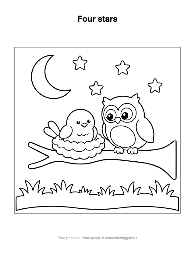 Four stars — free printable numbers coloring page