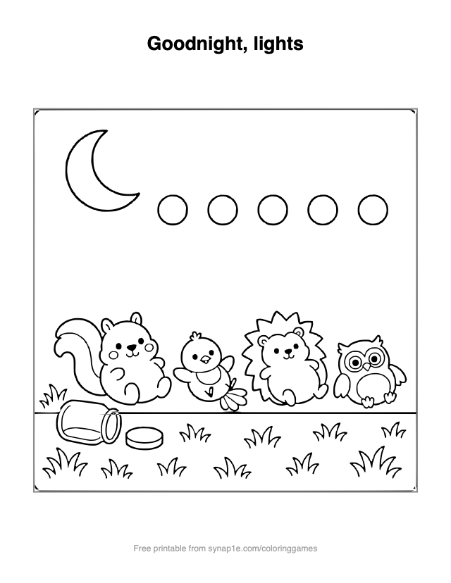 Goodnight, lights — free printable numbers coloring page