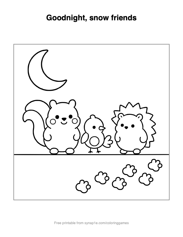 Goodnight, snow friends — free printable numbers coloring page