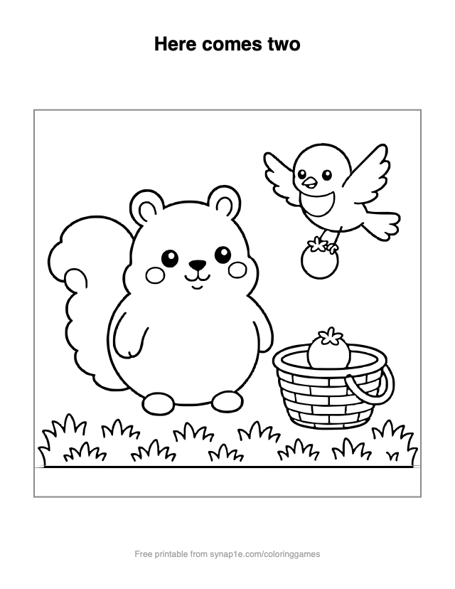 Here comes two — free printable numbers coloring page