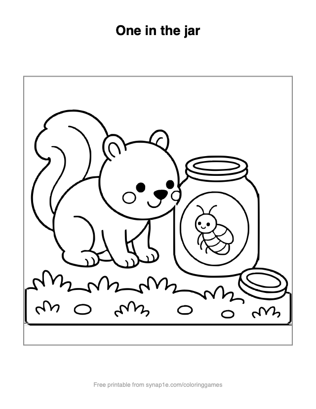One in the jar — free printable numbers coloring page
