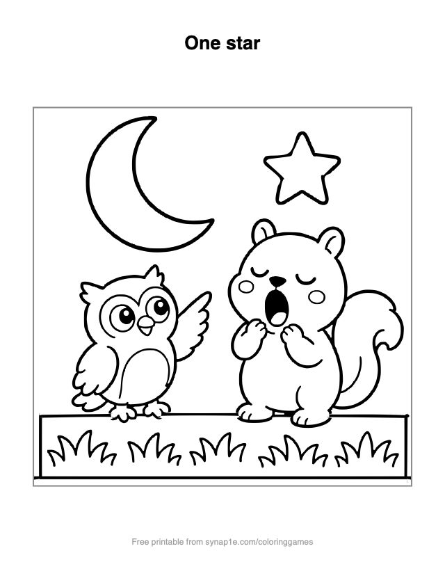 One star — free printable numbers coloring page