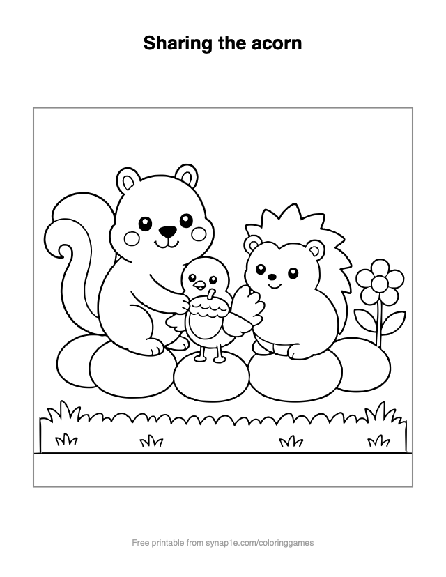 Sharing the acorn — free printable numbers coloring page