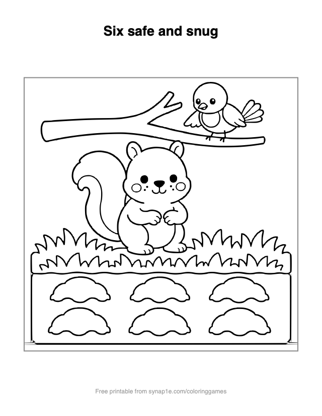 Six safe and snug — free printable numbers coloring page