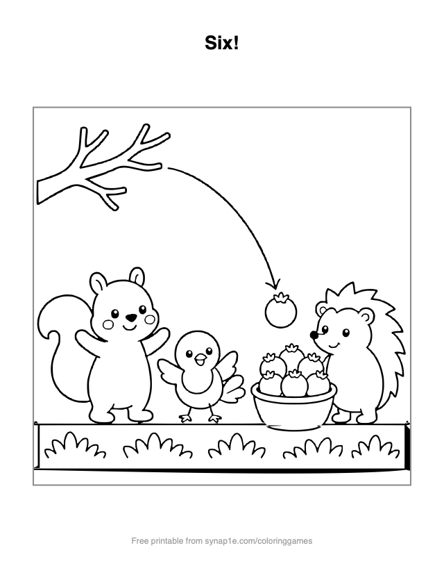 Six! — free printable numbers coloring page