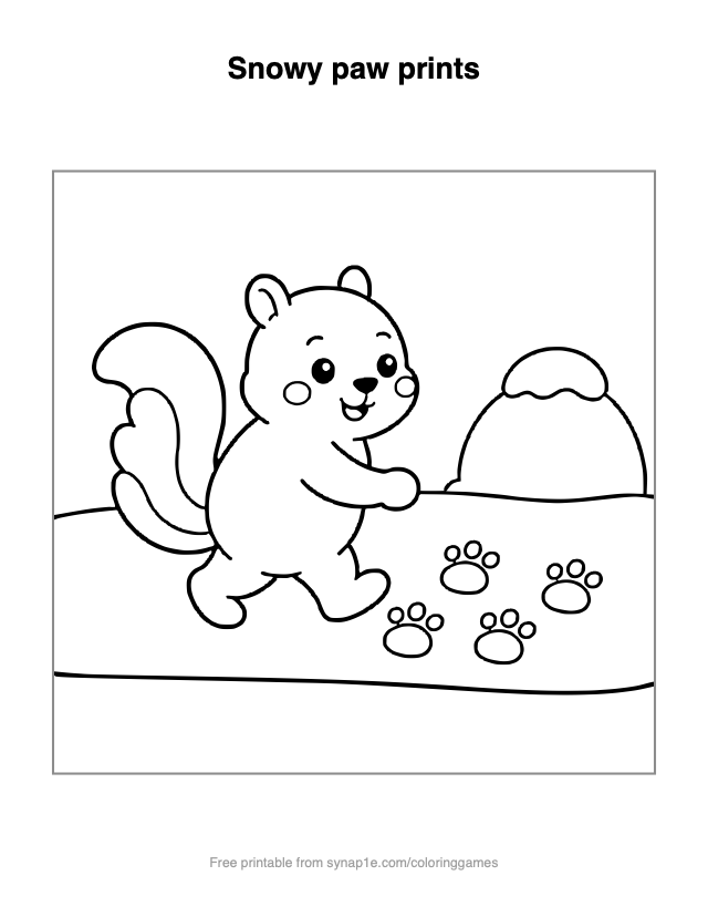 Snowy paw prints — free printable numbers coloring page