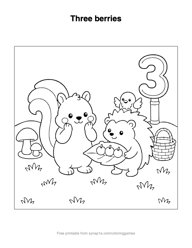 Three berries — free printable numbers coloring page