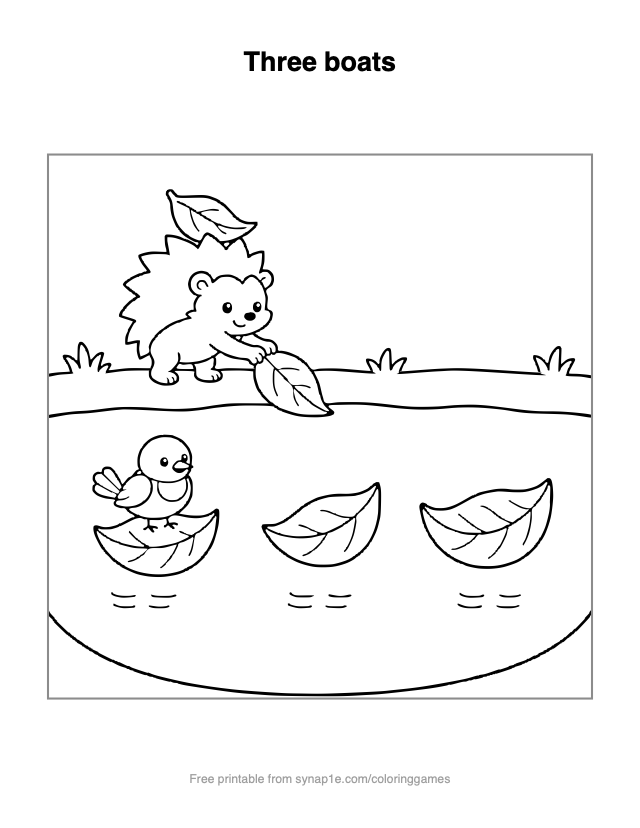 Three boats — free printable numbers coloring page